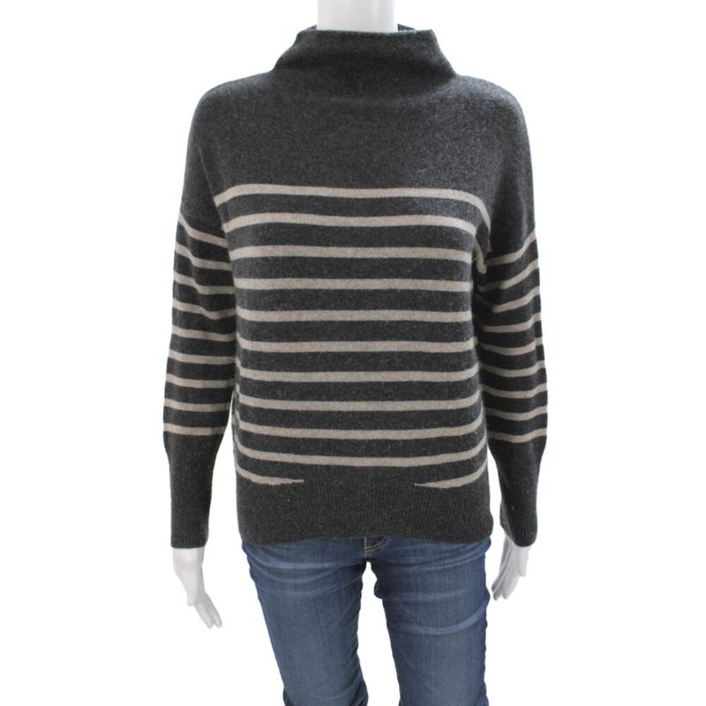 R Label Women Gray Striped Mock Neck Pullover Sweater Long Sleeve Size XS